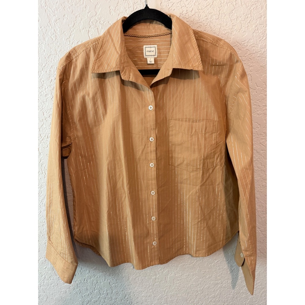 Maeve Pinstripe Metallic Button Down Shirt Size S Camel Gold Anthropologie
